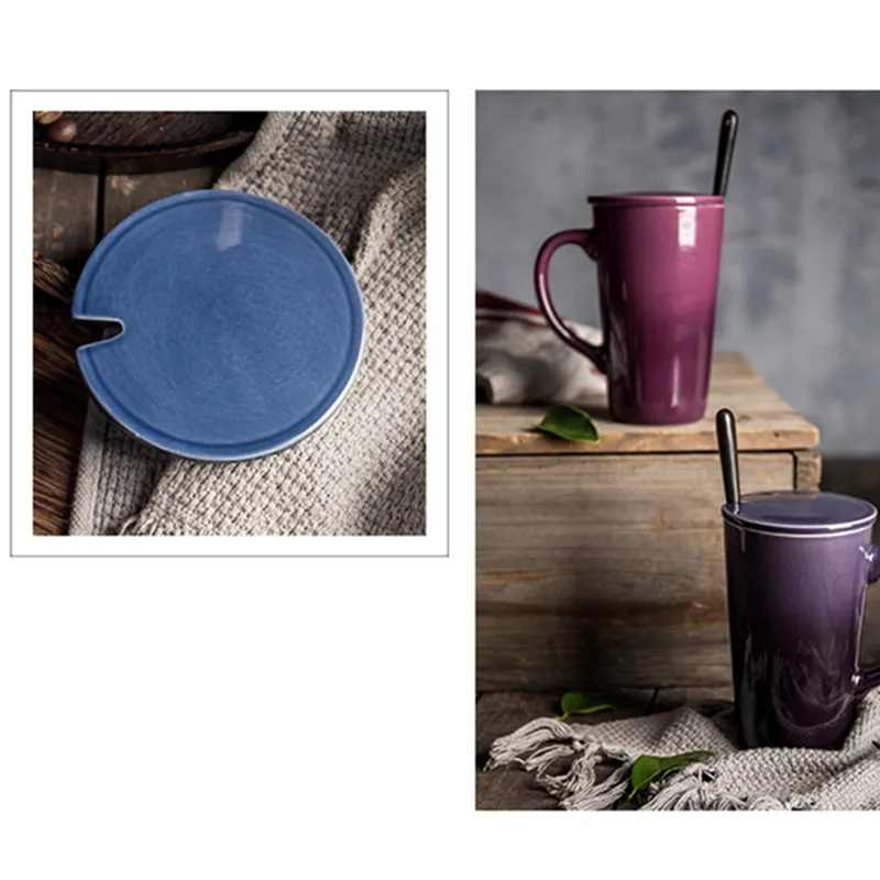 Цветная Керамическая кружка с градиентной глазурью кофейная чашка крышкой ложка