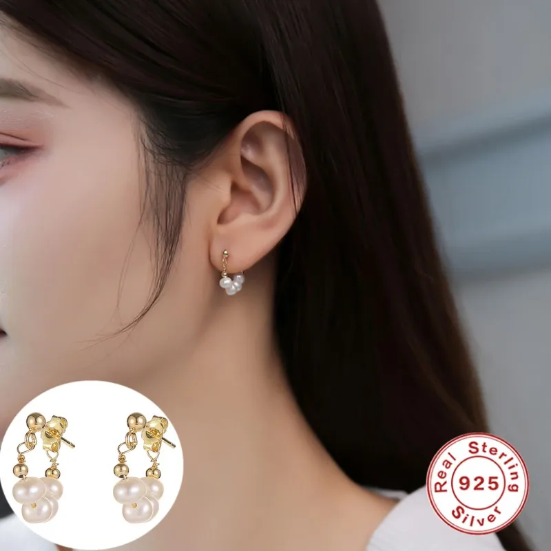 

CANNER 925 Sterling Silver Bohemian Pearl Hoop Earrings For Women Luxury Pearl Studs Earrings 2021 INS Trend of Earrings Jewelry