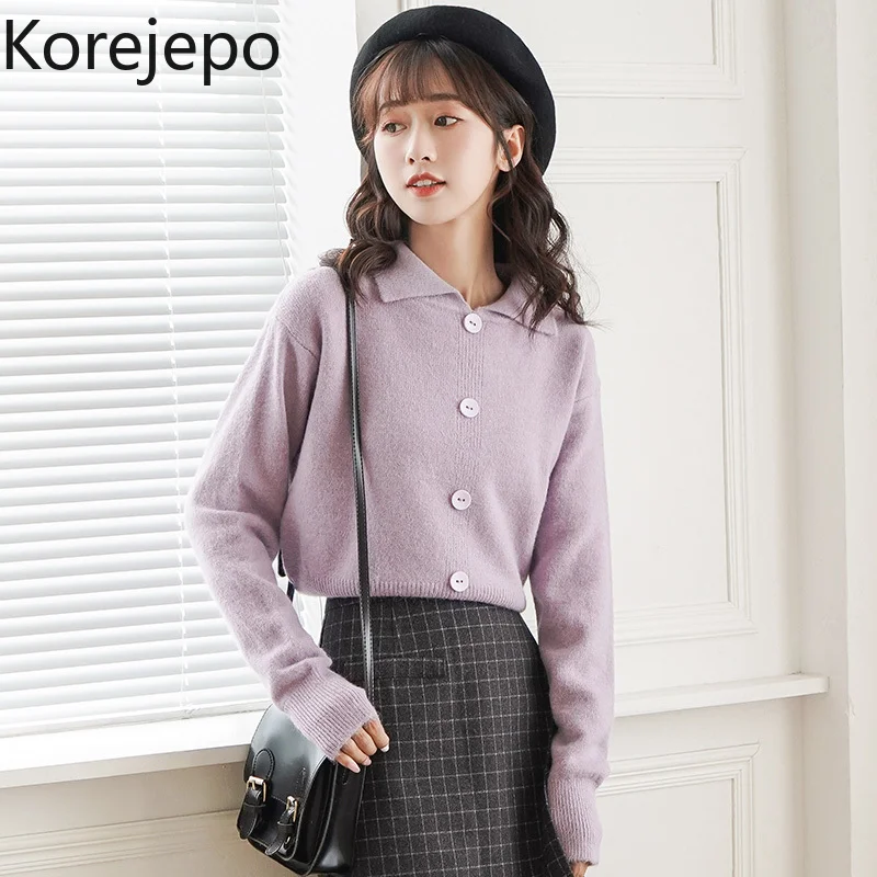 

Свитер женский трикотажный в стиле преппи, с отложным воротником и длинными рукавами