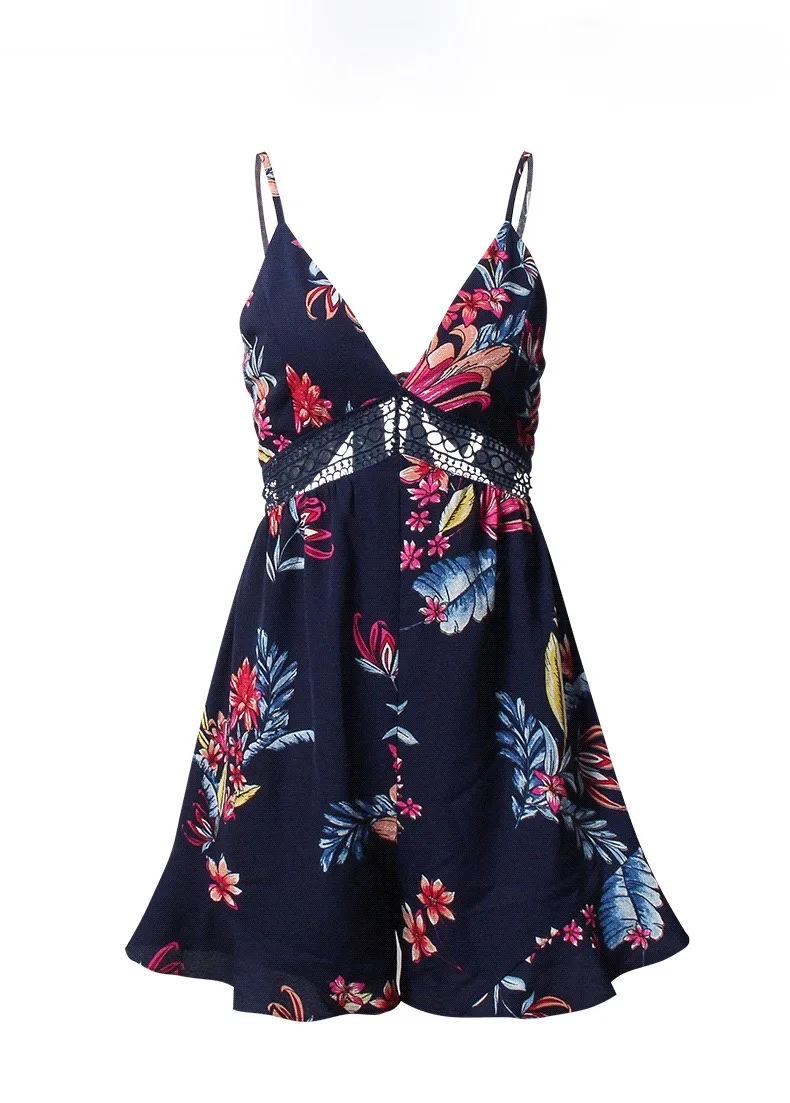 Женский пляжный комбинезон Wowen с оборками на тонких бретельках цветочным принтом