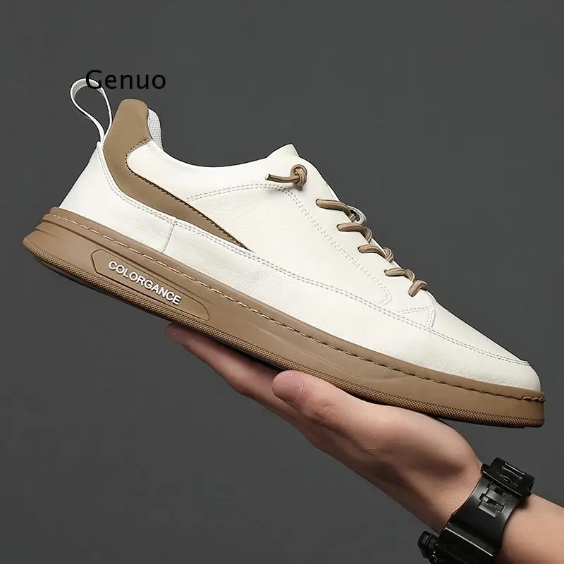 

Men's summer white shoes, leather breathable, comfortable and wear-resistant men's casual shoes