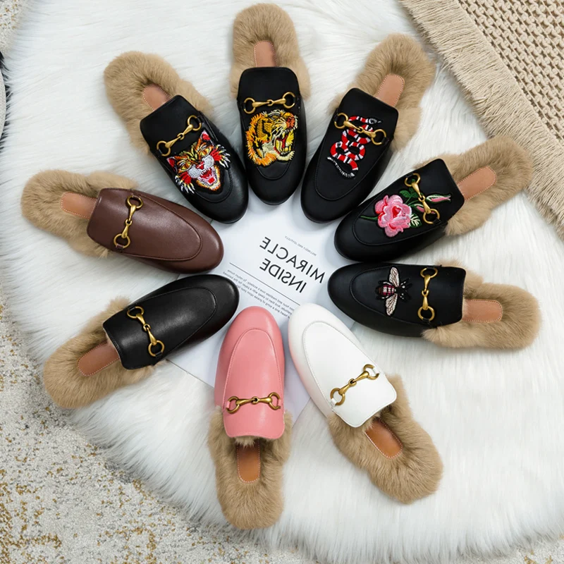 

Casual large size Muller shoes fashionable and comfortable fluffy new women's shoes round embroidered lazy shoes flat shoes