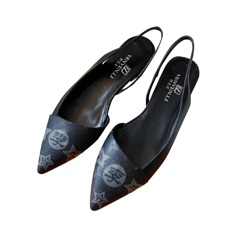 

Новинка 2021, французские женские сандалии vvl на высоком каблуке 5,5 см, черные сандалии на каблуке, заостренный каблук, с острым носком, с принт...