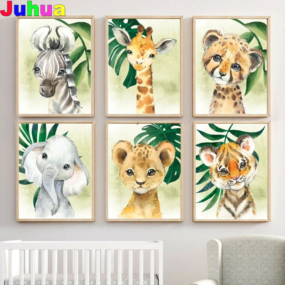

Lion Giraffe Zebra Tropical Leaf Jungle Animals 5d diy Diamond Painting full drill cartoon diamond Embroidery kids room decor