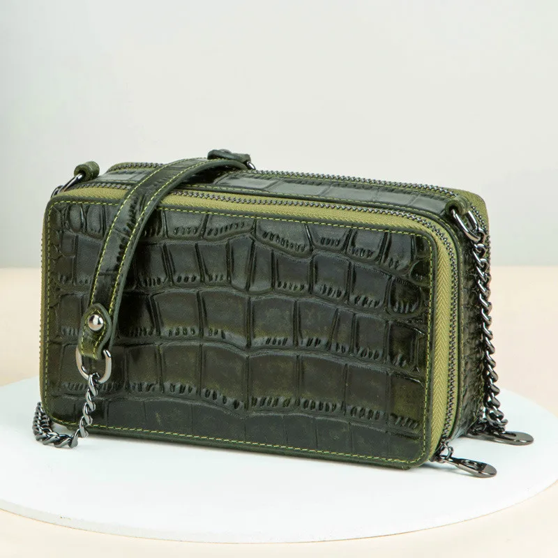 

Women Real Leather Shoulder Bag Zipper Around Female Handbag Small Crossbody Bag For Ladies Genuine Leather Handbag Chain Design