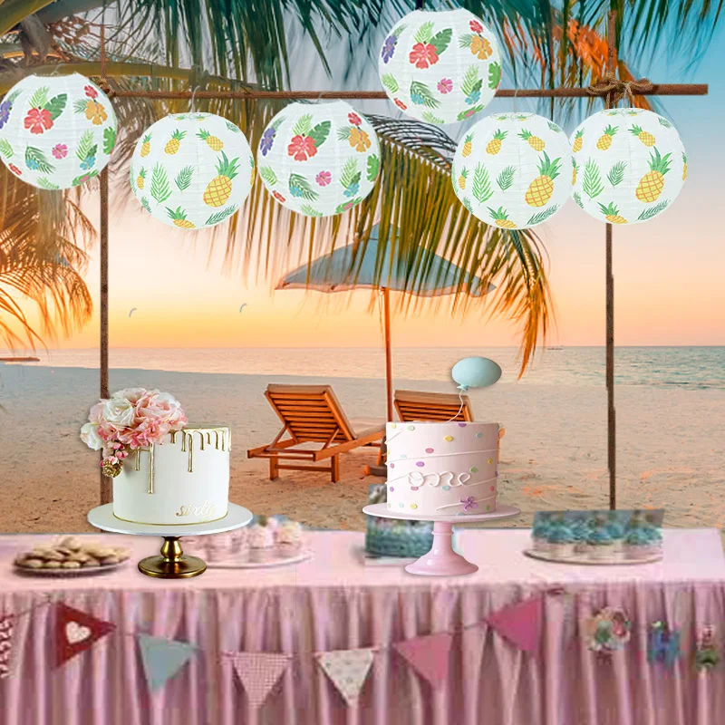 

Summer Party Decoration Pineapple Hanging Paper Lanterns Hawaiian Paper Lanterns with Palm Leaves Flower for Tropical Beach Pool