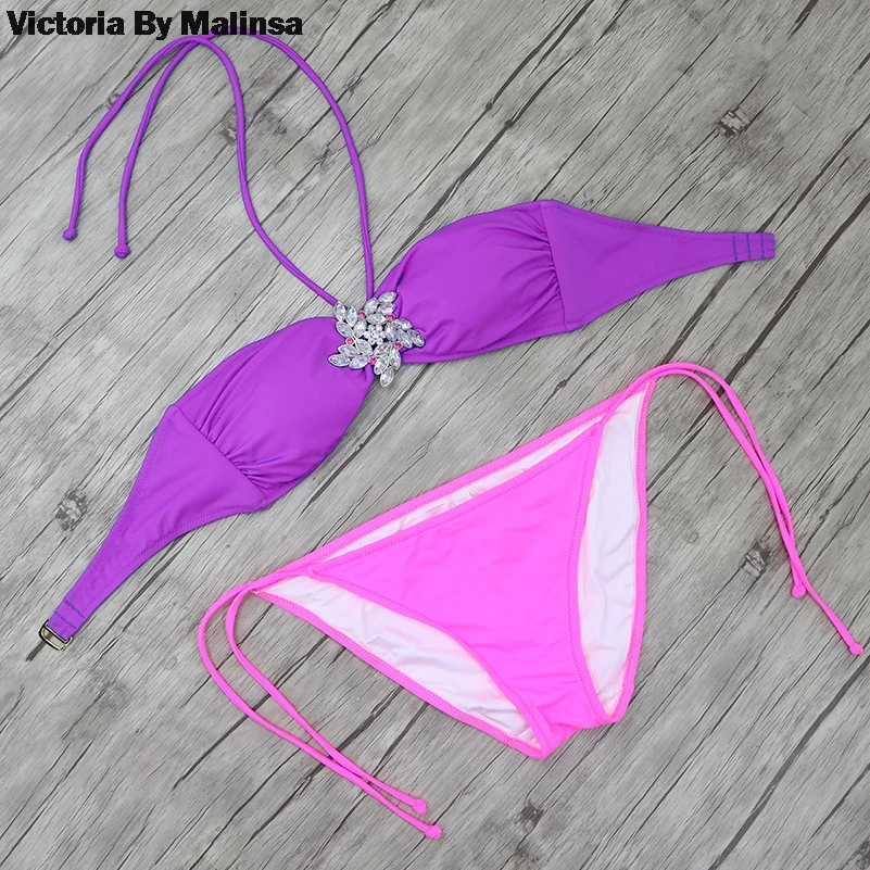 Ювелирные изделия с кристаллами брошь комплект бикини Белый Скрытый купальник