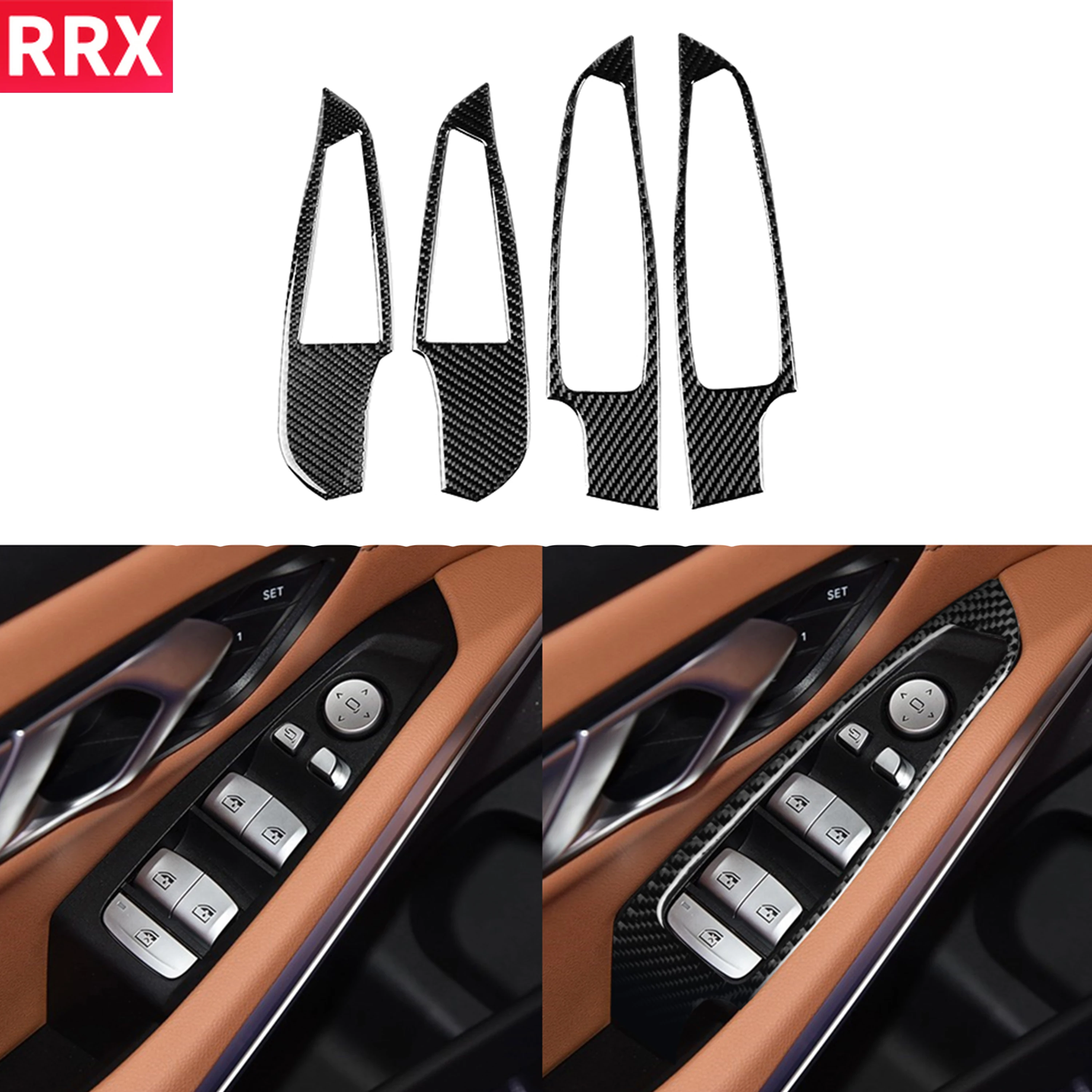 

RRX For BMW 3 Series G20 G28 2019-2020 Carbon Fiber Door Control Panel Window Lift Button Frame Cover Sticker Car Accessories