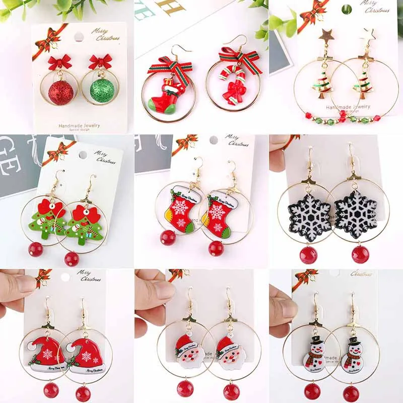 

Christmas Ball Earrings for Women Red Green Snowman Tree Snowflake Hook Dangle Earrings Female Dainty Christmas Jewelry Gift