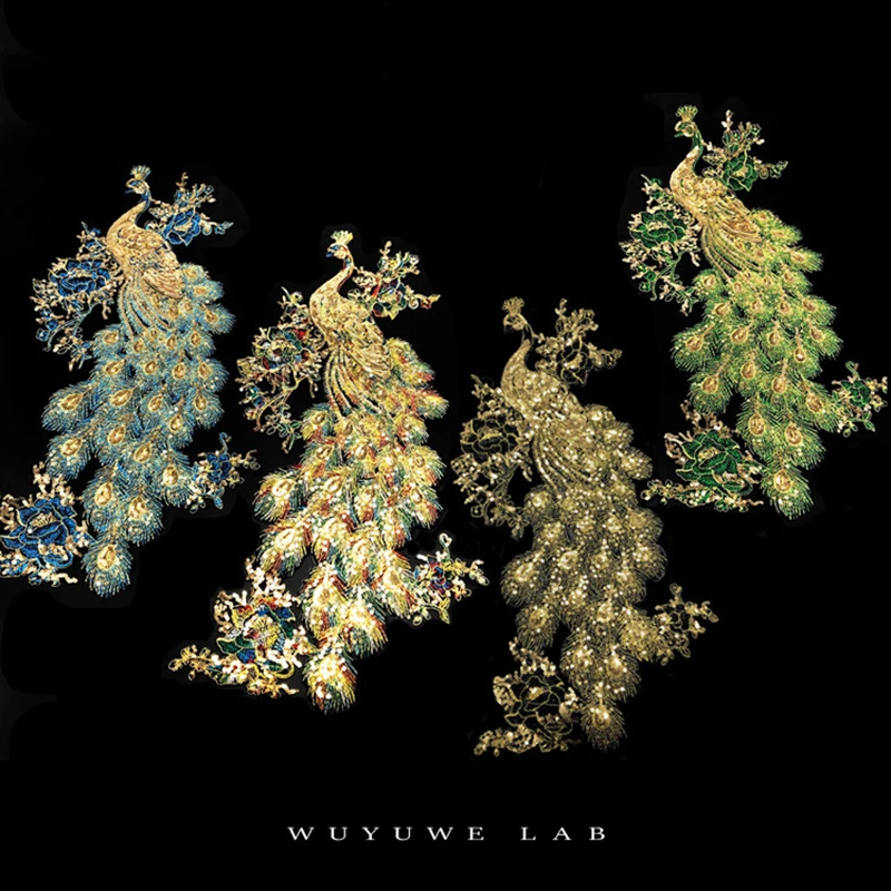 1 шт. цвета: золотистый, зеленый; С голубыми стразами в виде феникса аппликация Одежда Вышивка Ткань наклейка приклеивающиеся утюгом нашивки ремесло шитье, ремонт ткань для платья