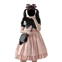 cute satin suspender dress teen girls lolita sweet vintage polka dot pink gothic kawaii ruffle yellow spaghetti strap overalls