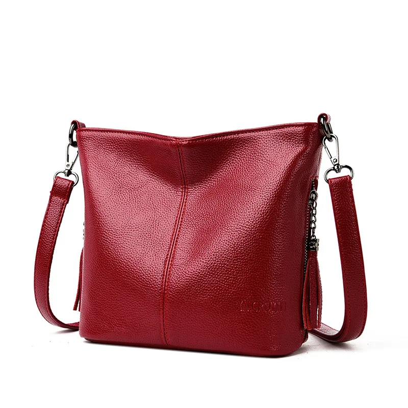 

2020 new European and American fashion leather tassel shoulder handbag casual simple Joker soft leather slung handbag