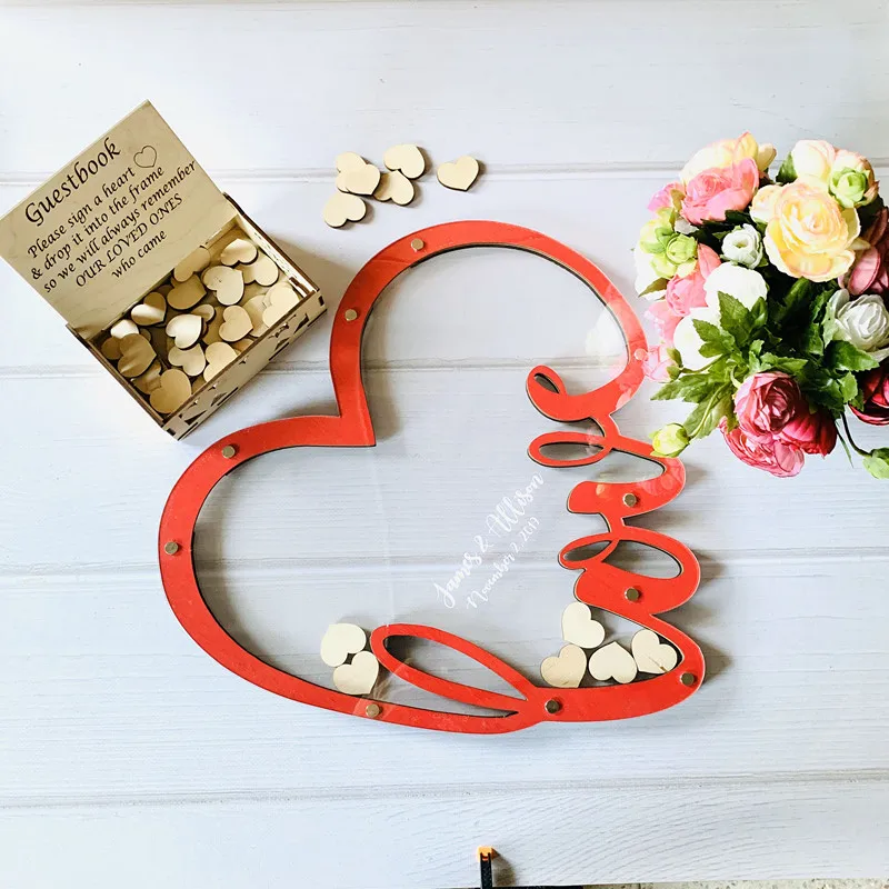 

Personalized heart Rustic wedding engraved Alternative Wooden memory guestbooks with heart drop box signature hearts guest books