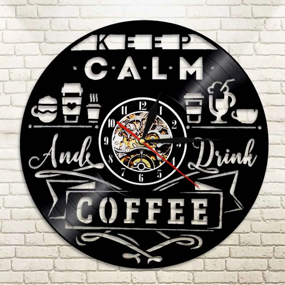 Виниловые часы Keep Calm and Drink coffee классические настенные с логотипом кофейного дома