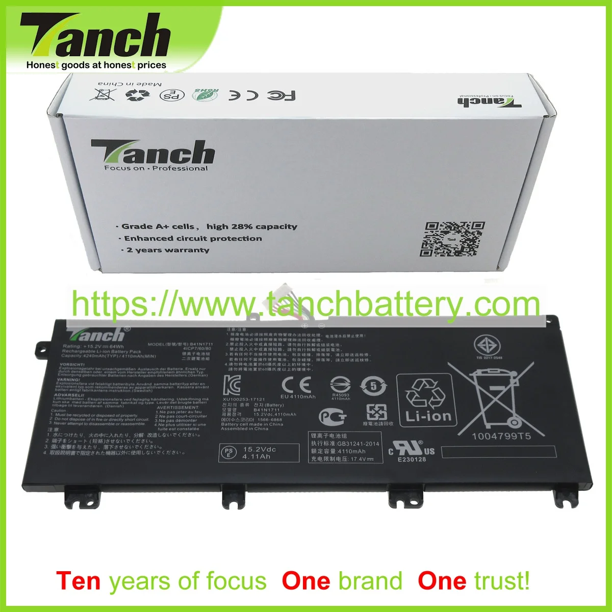 Аккумуляторы Tanch для ноутбуков ASUS B41N1711 0B200-03050100 FX73VD GL703 FX705DT GL503VD VM FX503VD FZ63VD, 15,2 в, 4 ячейки