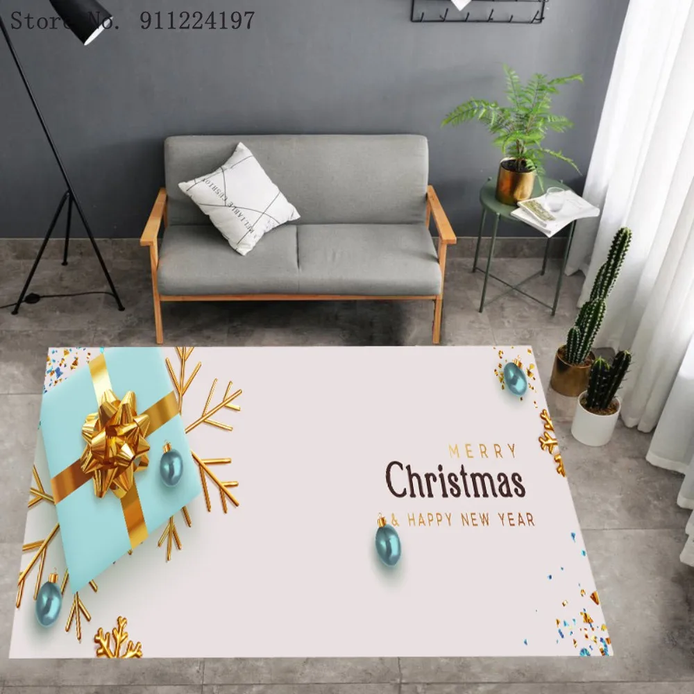 

Gift Box Pattern Rectangle Living Room Carpet Golden Bow Print Rugs For Bedroom Dining Hall Kitchen Carpet Christmas Present