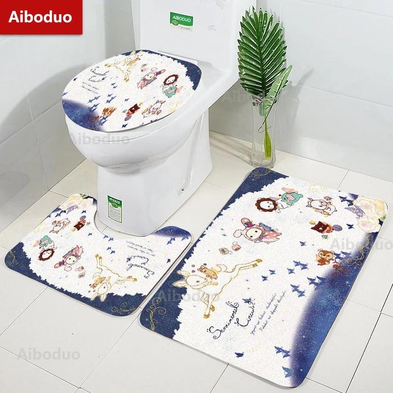 

Aiboduo Non Slip 3pcs/set Toilet Lid Cover Set S M Kawaii Girly Rabbit Home Decoration Cartoon Restroom Rug Cute Carpet Bath Mat