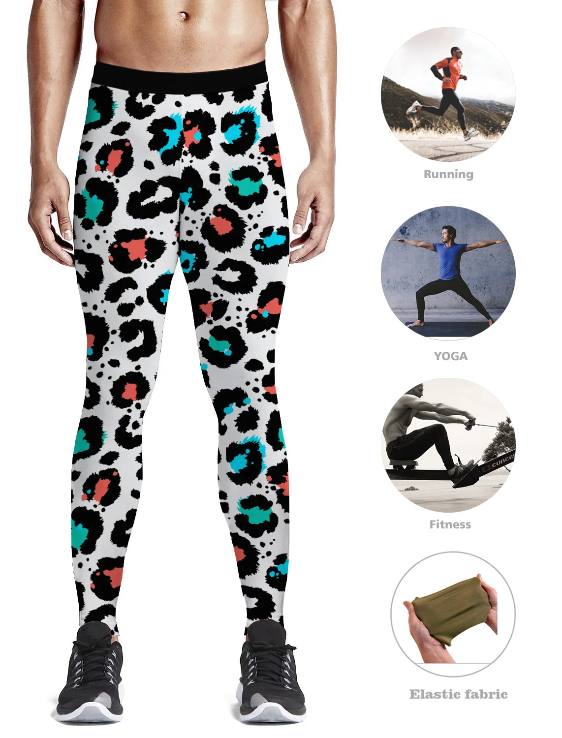 Leopard White Pants Men Leggings Non See-Through Hidden Pocket Pajama Party Full Length Activewear High Rise Classic Surfing Sti | Мужская