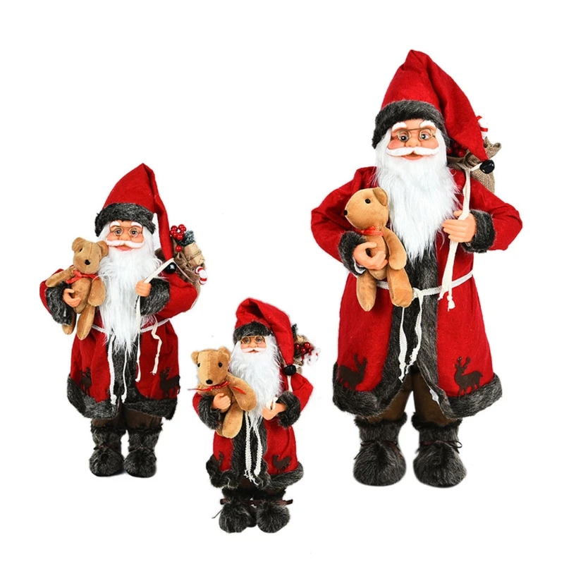 Рождественский Санта-Клаус с медведем плюшевая кукла стоячие статуэтки