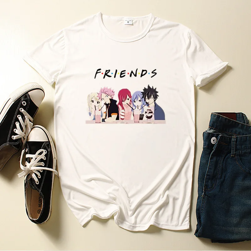 

Anime Friends Naruto Fairy Tail Print Round Neck Breathable Ladies Short Sleeve T-Shirt Graphic T Shirts