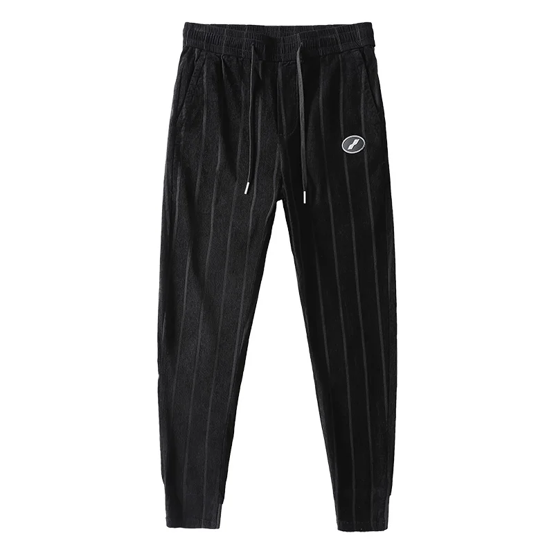 

Men Casual Stripe Pants Fashion Elastic Waist Joggers Streetwear Oversized Black Trousers