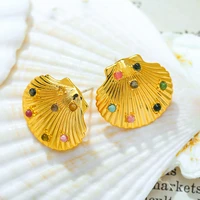 new fashion summer beach sea wind shell earrings for women 925 silver needle color stone ear studs party jewelry accessories