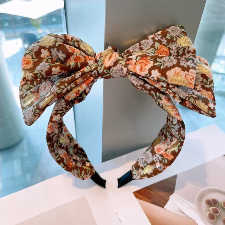 

Women hairbands Retro Floral Palace Style Dark Gold Double Bow Fairy Headbands