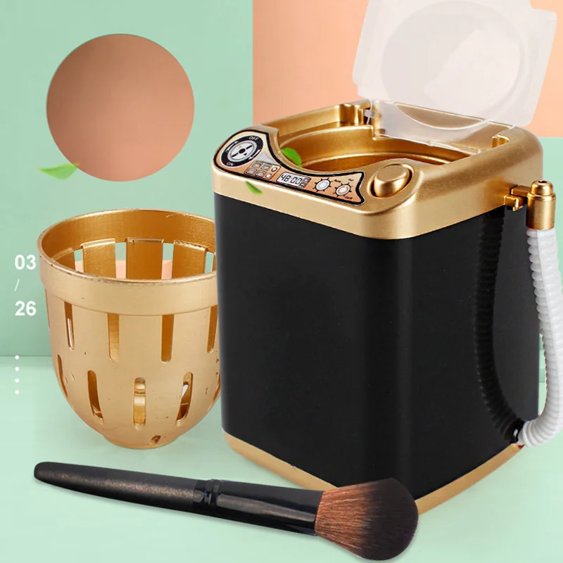 

Multifunction Gold Washing Machine Kids Washing Machine Toy Beauty Sponge Brushes Makeup Brush Cleaning Electric Washer