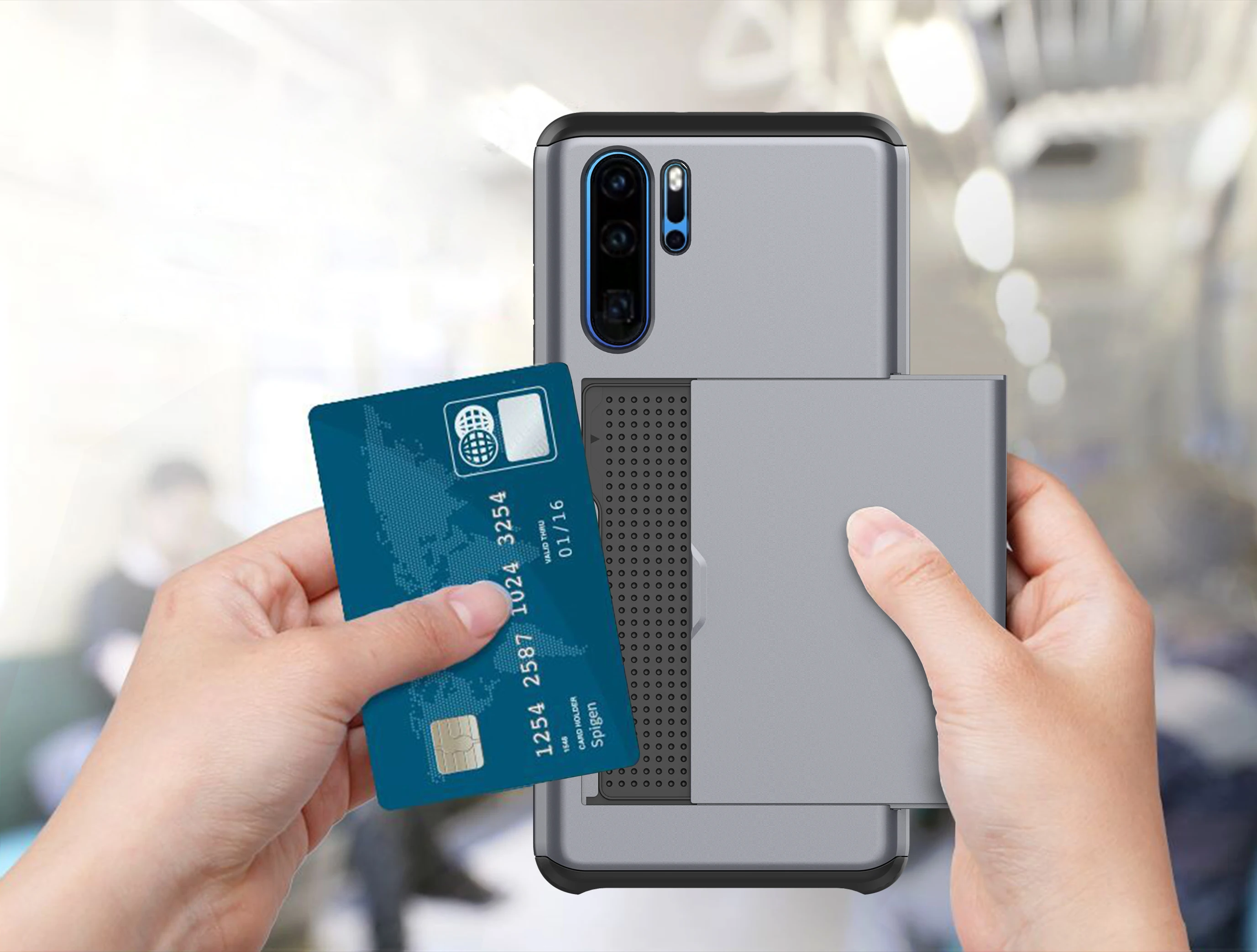 Противоударный чехол из ТПУ для HuaweiP30 Pro с отделениями кредитных