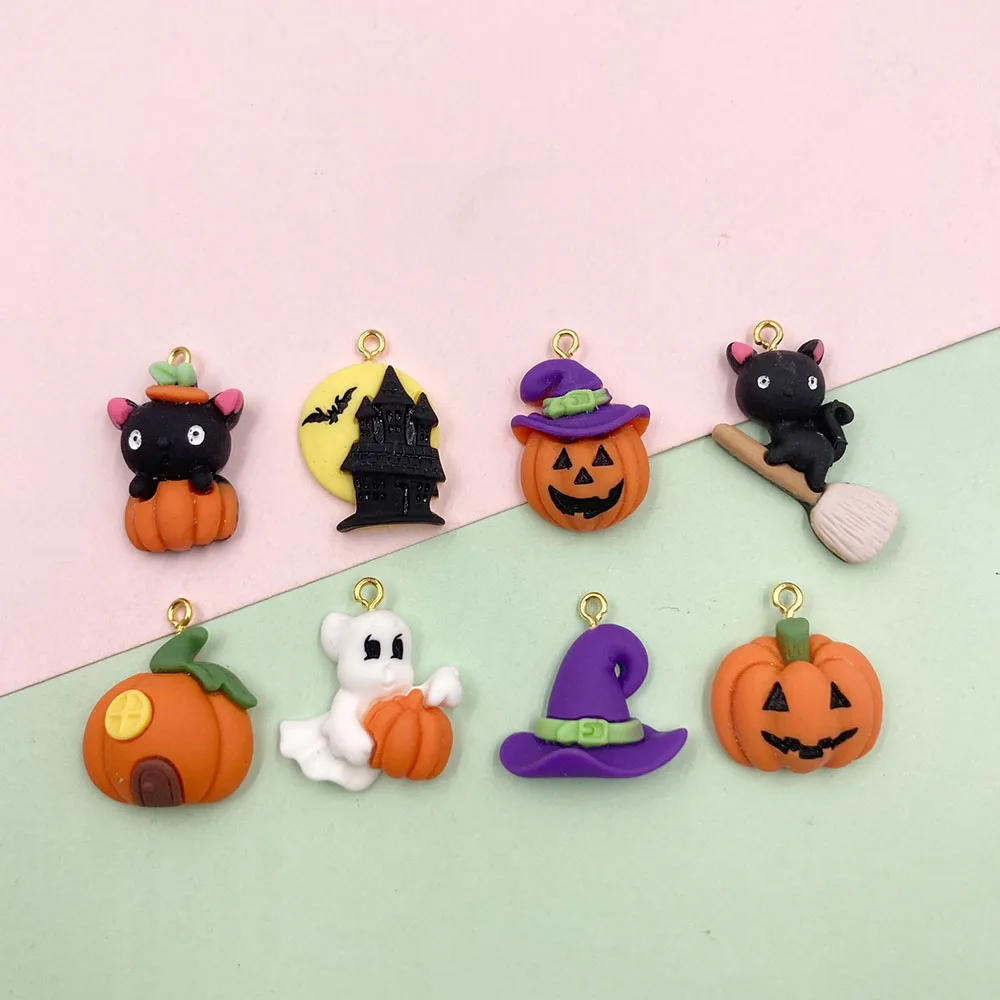 

20Pcs Halloween Pumpkin Ghost Bat Resin Charms Flatback Cabochons For Bracelets Earrings Pendants DIY Jewelry Making Phone Decor