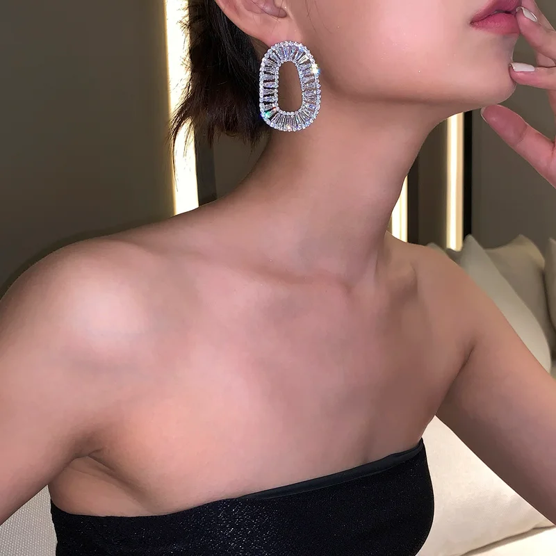 

Advanced sense full diamond bright Oval Earrings Earrings temperament earrings earrings earrings female accessories