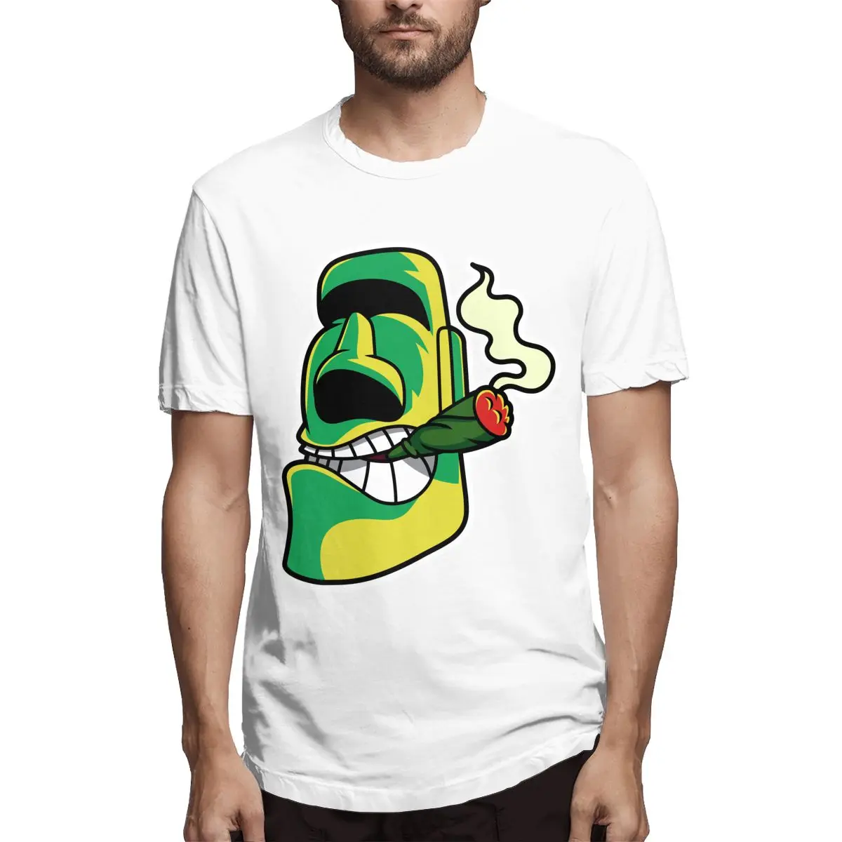 Мужская футболка с коротким рукавом Moai черная Повседневная 3D-принтом