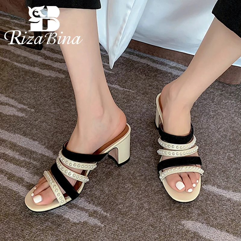 

RIZABINA Size 33-40Women Sandals Real Leather String Beading Summer Women Shoes Patchwork Mix Color Women'S Footwear