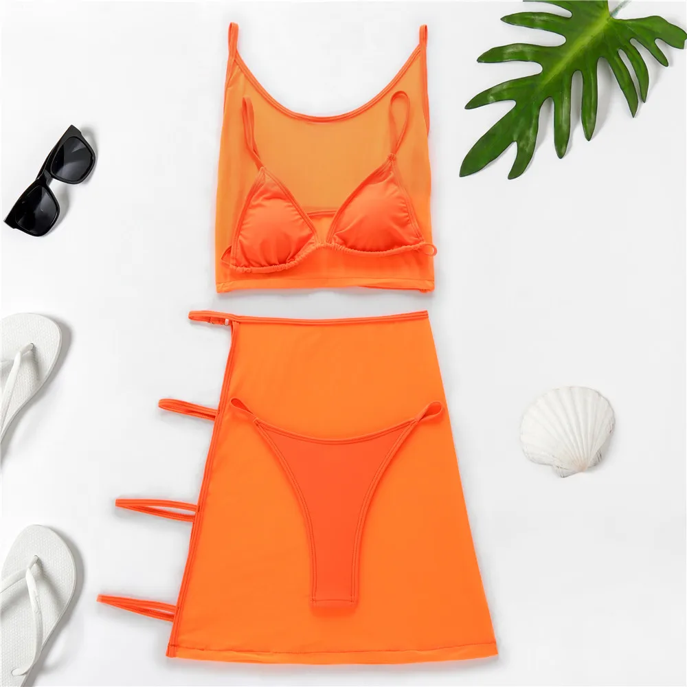 

4 PC Mesh bikini set high waist 2020 Solid Women's bikini push up pad Summer Swimming Costume lady Swimsuit sexy women swimwear*