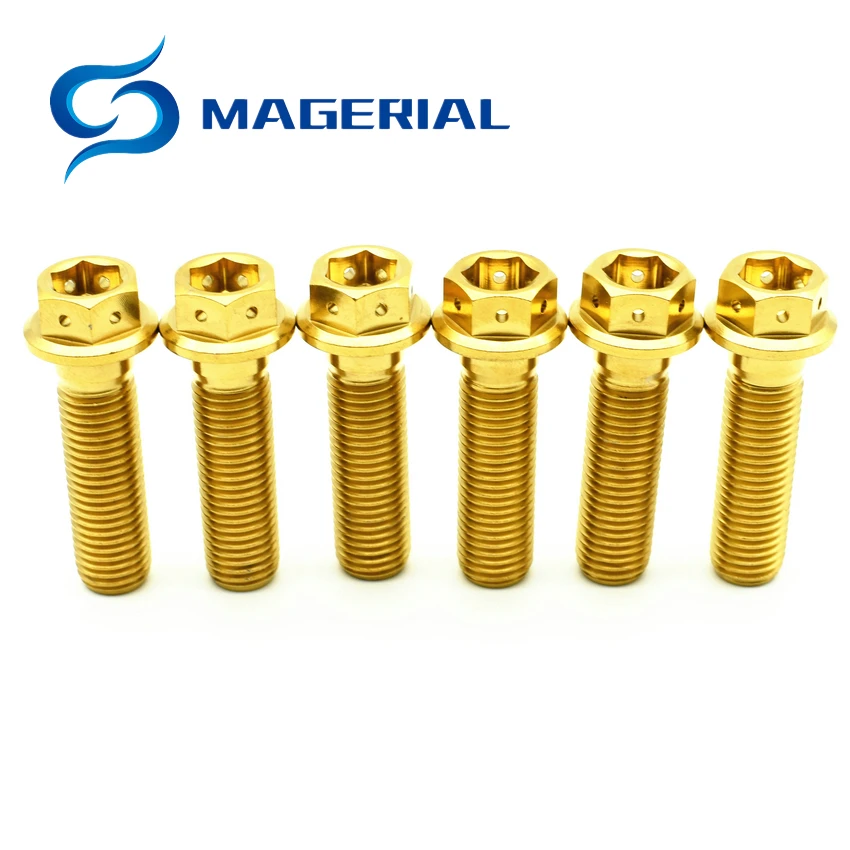 Титановые Болты M10 20 30 35 40 50 мм MTB золотой цвет двойной диск полый фланец головка наружный шестигранник 5 Ti винты крепеж 2 шт