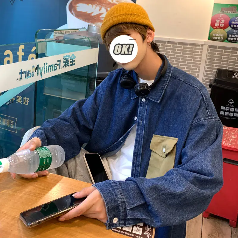 

Autumn Korean Casual Denim Jacket Men's Fashion Retro Blue Denim Jackets Mens Streetwear Loose Hip-hop Bomber Jacket Men S-2XL