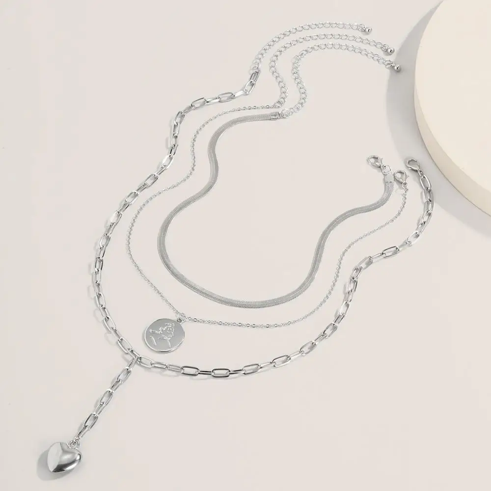 

SHIXIN 3 Pcs/Set Layered Choker Colar Necklace for Women Love Coin/Heart Pendant Necklace 2020 Hip Hop Jewelry Girl Fashion Gift