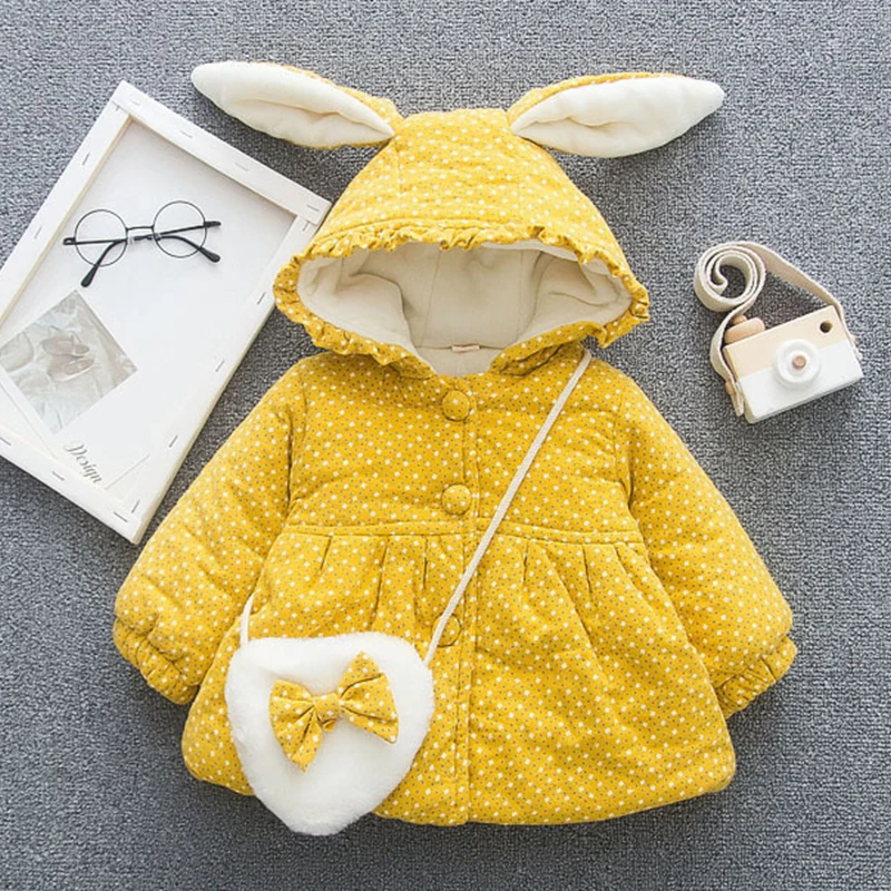 【 * 】Детская теплая зимняя куртка-парка с капюшоном и заячьими ушками для