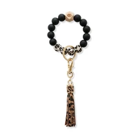 solid color wooden silicone beads bracelet leather tassel key chain gold tone key ring custom accept jewelry wholesale