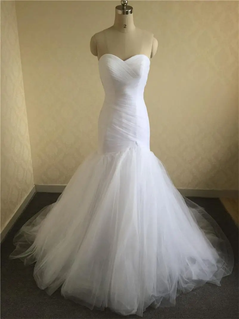 2020 Simple Pleats Tulle Mermaid Wedding Dresses Sweetheart Strapless Garden Chapel Bridal Gowns White Ivory Long Bride Dress | Свадьбы и