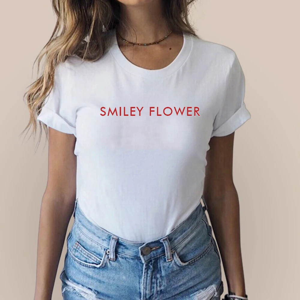 Футболка со смайликом и цветами футболки с коротким рукавом надписью Красть ее в
