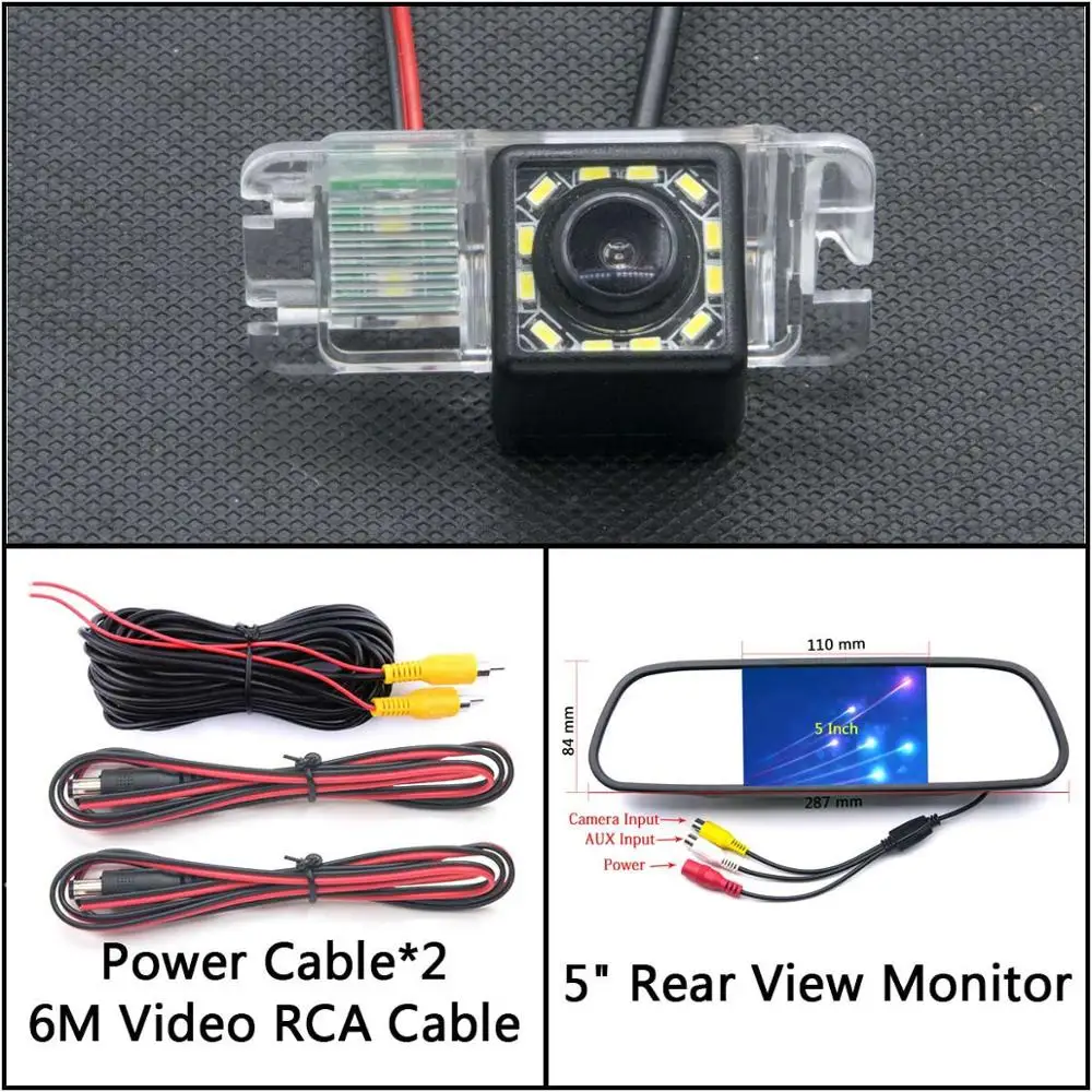 Cam N 5 inch Mirror 12 Светодиодный фонарь Автомобильная камера заднего вида для Ford Focus 2 Mondeo C-Max S-Max Galaxy Fiesta Kuga EcoSport водонепроницаемый парковочный резервный - Название цвета: Cam N 5 inch Mirror