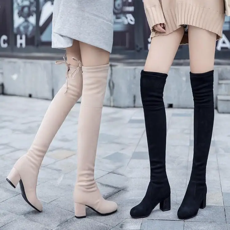 

Pop Winter Boots Suede Stretch Boots Stovepipe Size Code Repair Legs with Thick with over-the-Knee Boots