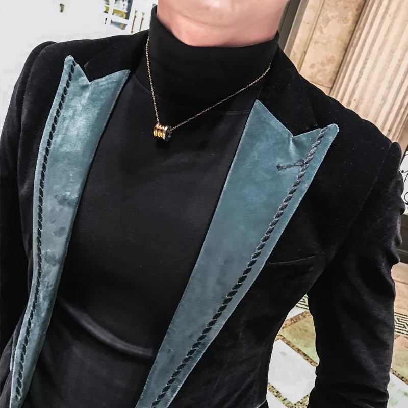 Замшевый костюм мужские Клубные блейзеры slim fit para caballero мужские Клубные костюмы куртки для вечеринок бархатный черный Стиль Блейзер с пайетками