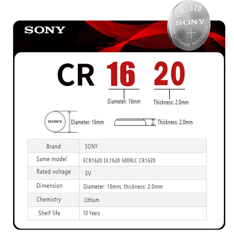 2 шт./партия sony CR1620 100% оригинальная литиевая батарея для ключей автомобиля часы
