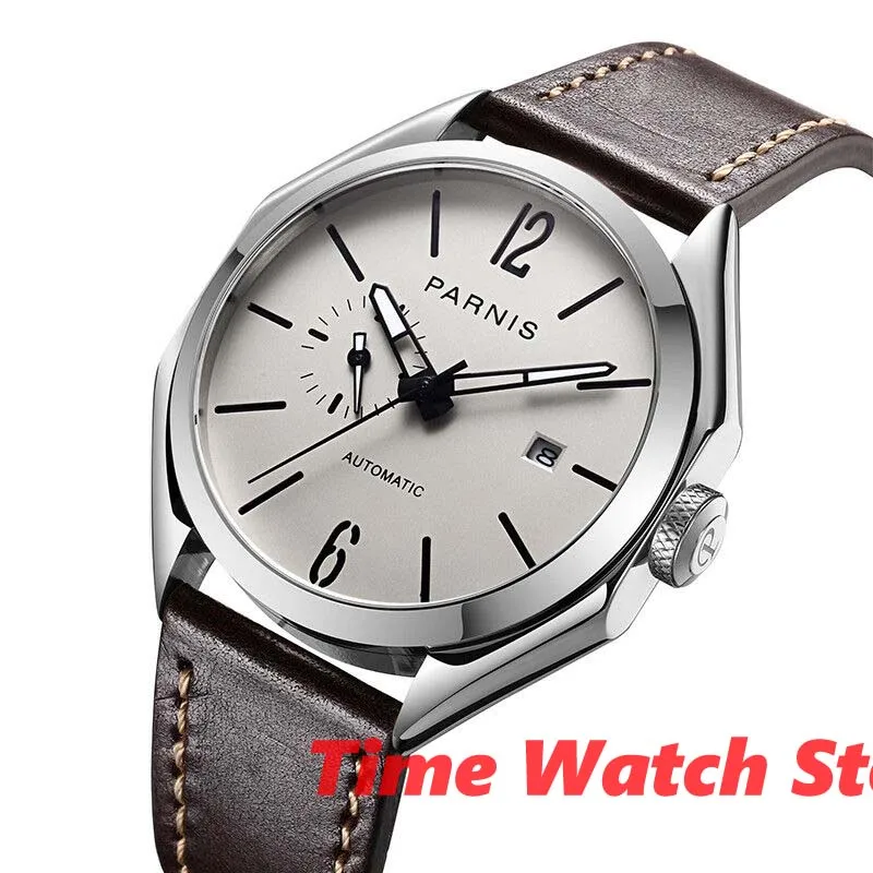 Мужские водонепроницаемые часы с сапфировым стеклом PARNIS 43 мм Miyota 821A 5ATM кожаный