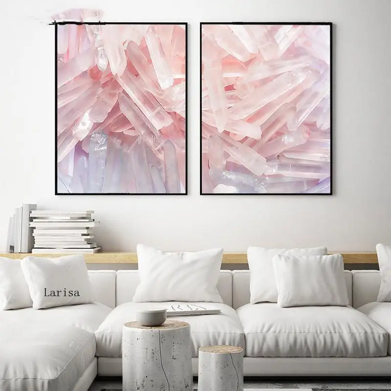 

Nordic Abstract Crystal Marble Oil Painting Wall Art Canvas Pink Blue Pastel Quartz Fashion Poster Room Home Decor Mural