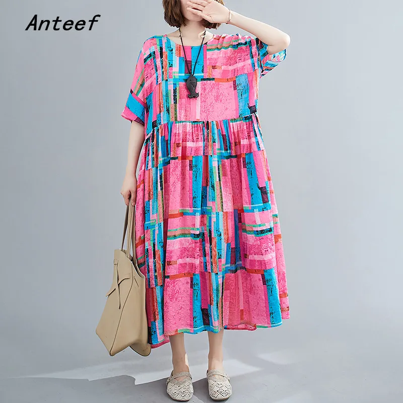 

short sleeve cotton linen vintage dresses for women casual loose long woman summer beach dress elegant clothes 2021