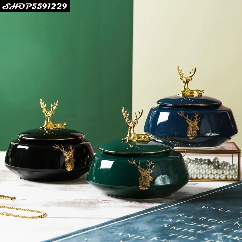 

Nordic Luxury Ceramic Fawn Ashtray with Lid Crafts Ornaments Home Living Room Office Bar KTV Cigar Ashtray Accessories Windproof