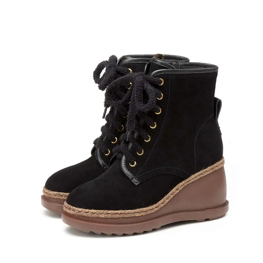 

Vichelo Hot cow suede wedges super high heel round toe cross-tied British style young lady streetwear fashion ankle boots L65